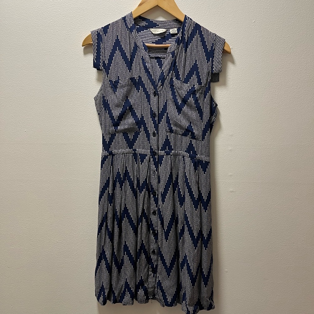 11-1 TYLHO for Anthropologie Casual Chic Stylish Dress, Sz S, Navy Blue/White